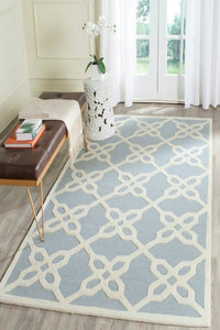 BLUE AND IVORY TRELLIS HAND TUFTED CARPET by Imperial Knots - Image 2