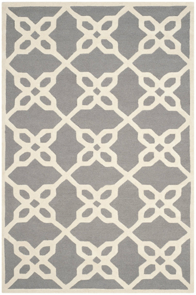 GREY AND IVORY TRELLIS HAND TUFTED CARPET