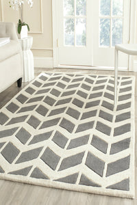 GREY AND IVORY CHEVRON HAND TUFTED CARPET by Imperial Knots - Image 2