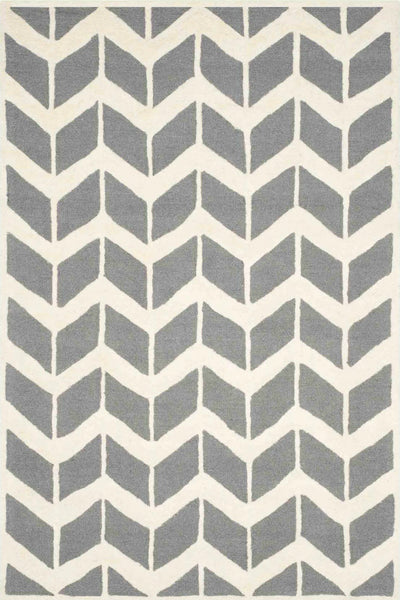 GREY AND IVORY CHEVRON HAND TUFTED CARPET