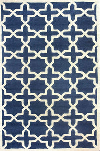 BLUE TRELLIS HAND TUFTED CARPET by Imperial Knots - Image 1