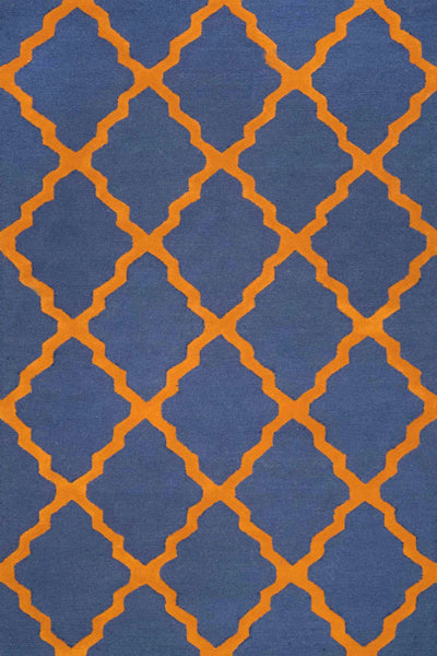 BLUE ORANGE TRELLIS HAND TUFTED CARPET