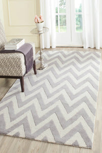 GREY AND IVORY CHEVRON HAND TUFTED CARPET by Imperial Knots - Image 2