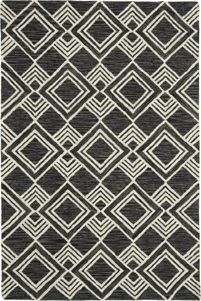 BLACK AND IVORY GEOMETRIC HAND TUFTED CARPET