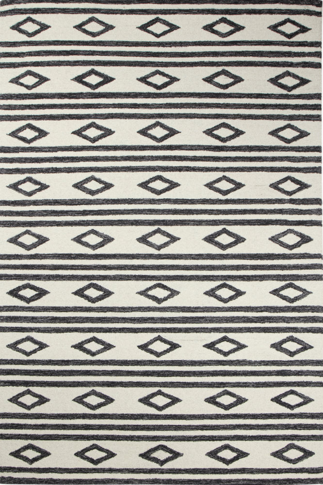BLACK AND IVORY GEOMETRIC HAND TUFTED CARPET