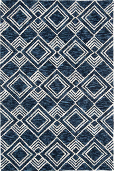 BLUE AND WHITE GEOMETRIC HAND TUFTED CARPET