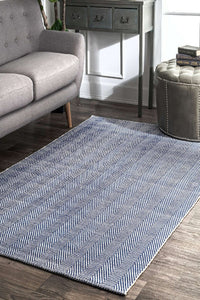 IVORY BLUE STRIPES KILIM HAND WOVEN DHURRIE by Imperial Knots - Image 2