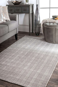 IVORY AND GREY STRIPES KILIM HAND WOVEN DHURRIE by Imperial Knots - Image 2