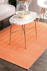 IVORY AND ORANGE STRIPES KILIM HAND WOVEN DHURRIE by Imperial Knots - Image 2
