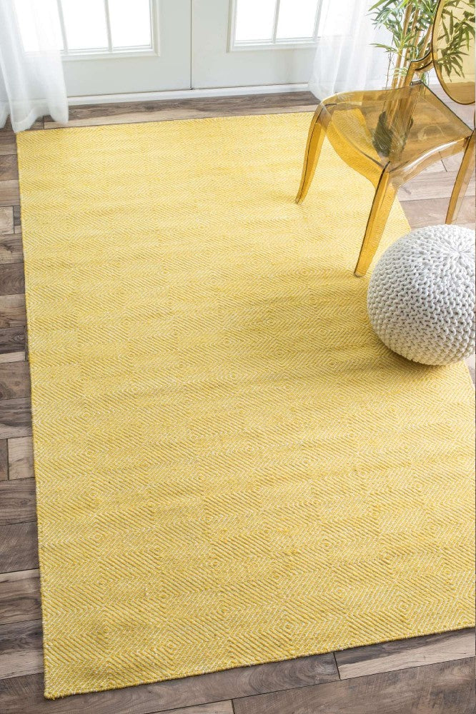 IVORY AND YELLOW KILIM HAND WOVEN DHURRIE