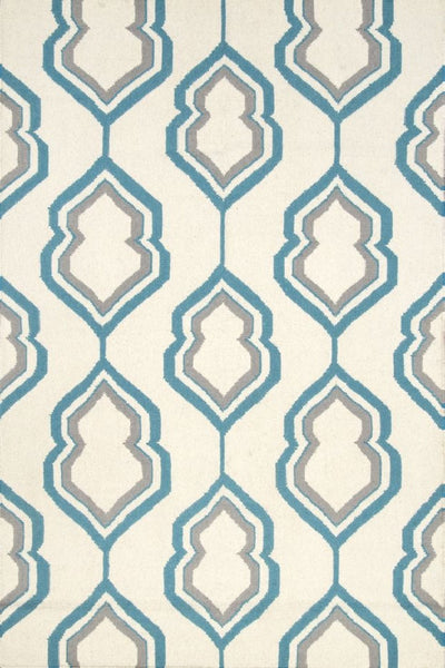IVORY AND BLUE KILIM HAND WOVEN DHURRIE