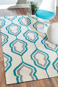 IVORY AND BLUE KILIM HAND WOVEN DHURRIE by Imperial Knots - Image 2