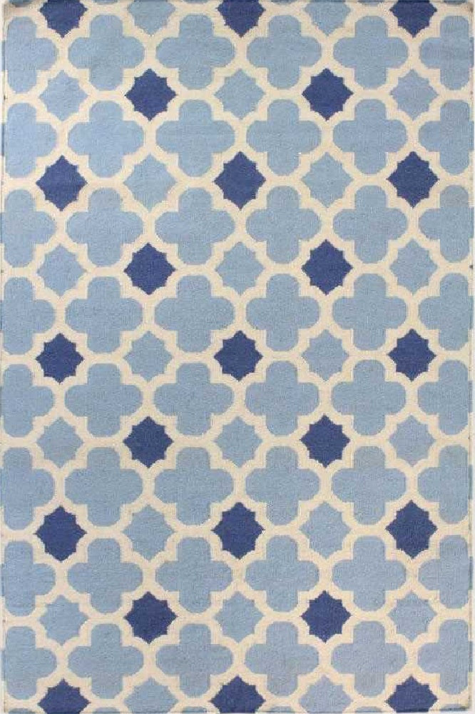 IVORY AND BLUE KILIM HAND WOVEN DHURRIE