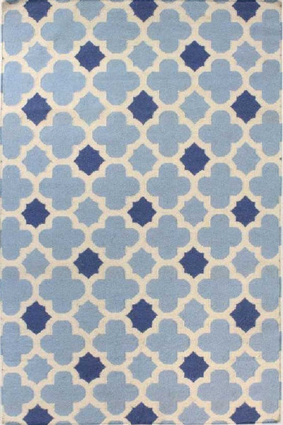 IVORY AND BLUE KILIM HAND WOVEN DHURRIE
