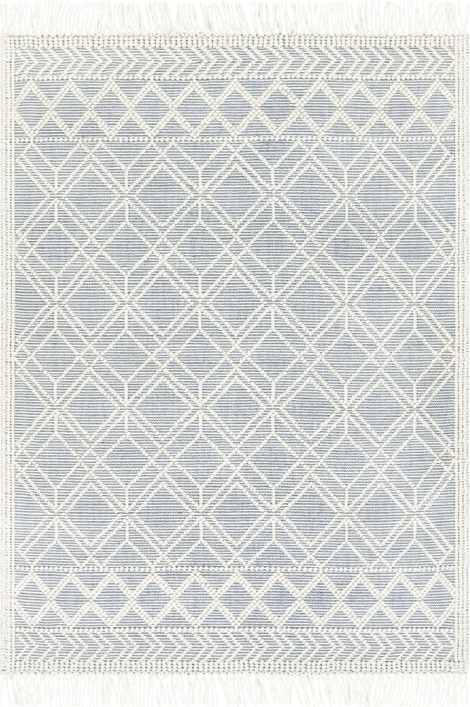 IVORY AND BLUE KILIM HAND WOVEN DHURRIE