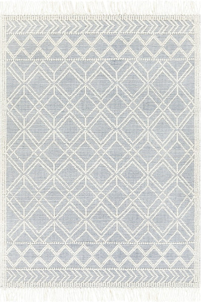 IVORY AND BLUE KILIM HAND WOVEN DHURRIE