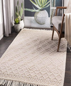 IVORY AND PINK KILIM HAND WOVEN DHURRIE