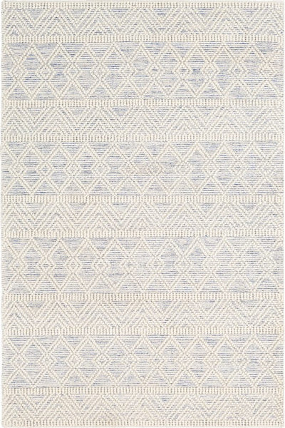 IVORY AND BLUE KILIM HAND WOVEN DHURRIE