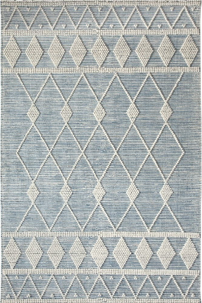 IVORY AND BLUE KILIM HAND WOVEN DHURRIE