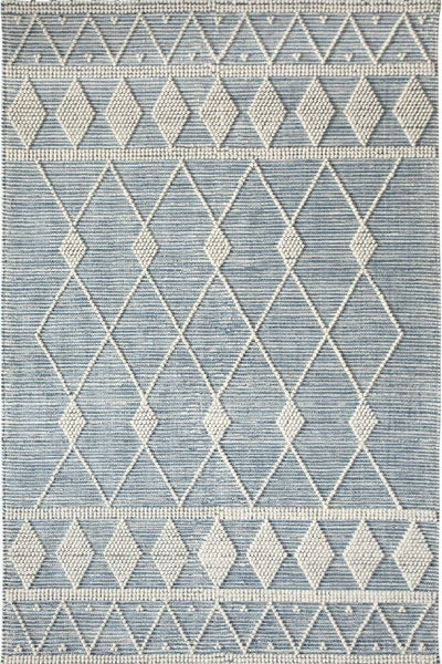 IVORY AND BLUE KILIM HAND WOVEN DHURRIE