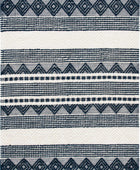 IVORY AND BLUE KILIM HAND WOVEN DHURRIE
