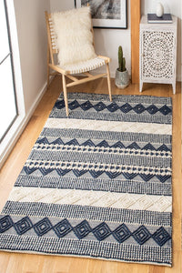 IVORY AND BLUE KILIM HAND WOVEN DHURRIE by Imperial Knots - Image 2