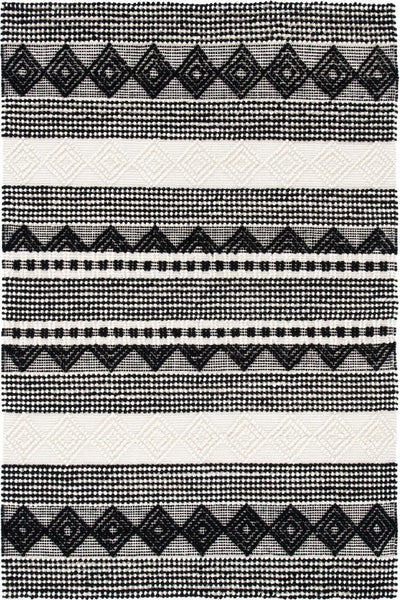 IVORY AND BLACK KILIM HAND WOVEN DHURRIE