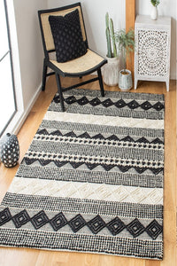 IVORY AND BLACK KILIM HAND WOVEN DHURRIE by Imperial Knots - Image 2