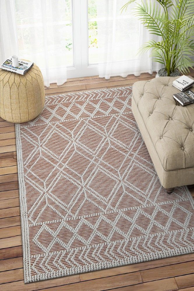 IVORY AND RUST KILIM HAND WOVEN DHURRIE