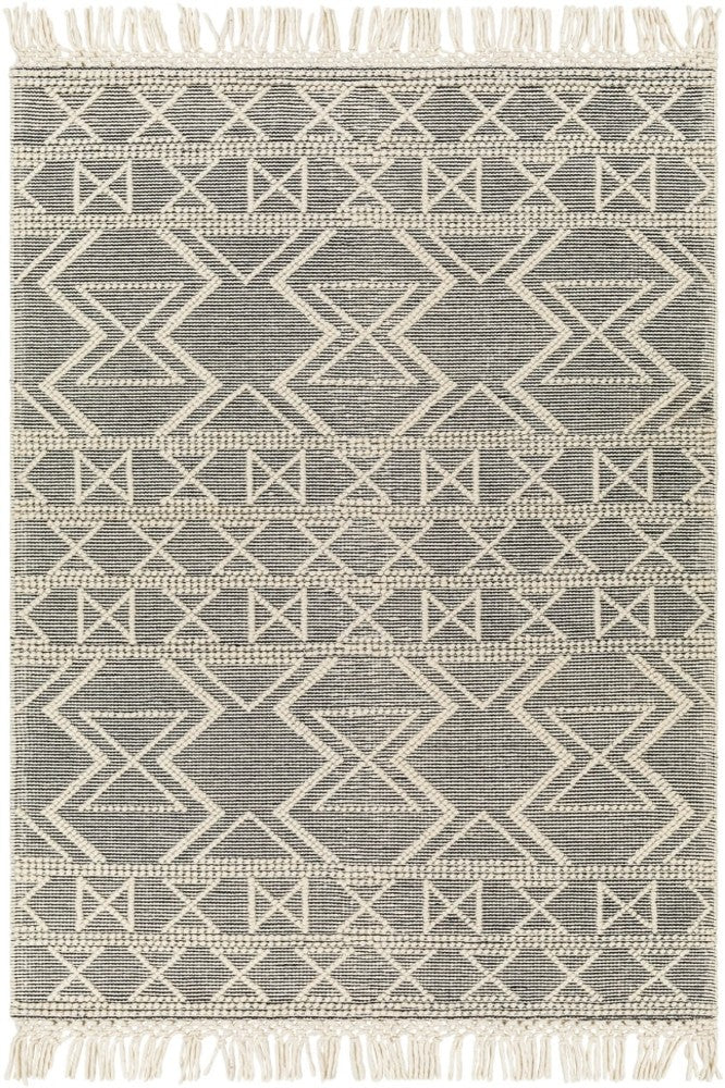IVORY AND BLACK KILIM HAND WOVEN DHURRIE