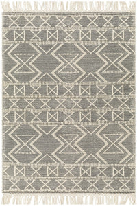 Ivory and black kilim hand woven dhurrie wool hand-woven rug for living