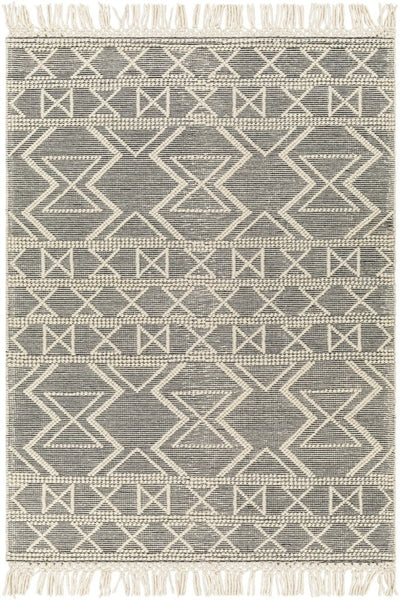 IVORY AND BLACK KILIM HAND WOVEN DHURRIE