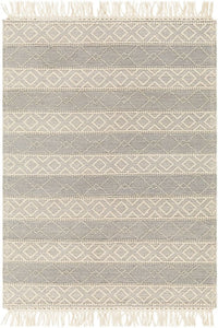 Ivory and grey kilim hand woven dhurrie wool hand-woven rug for living