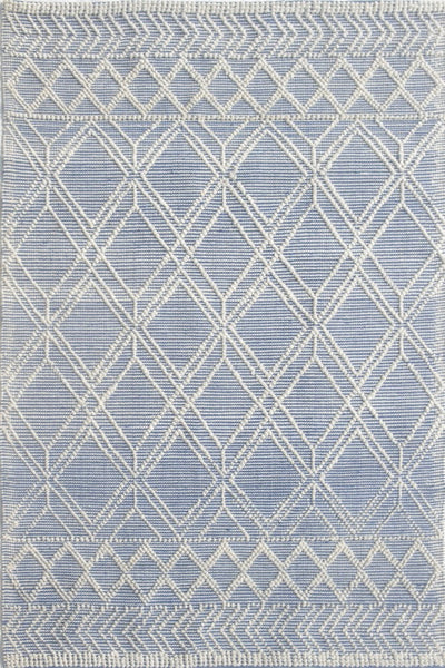 IVORY AND BLUE KILIM HAND WOVEN DHURRIE