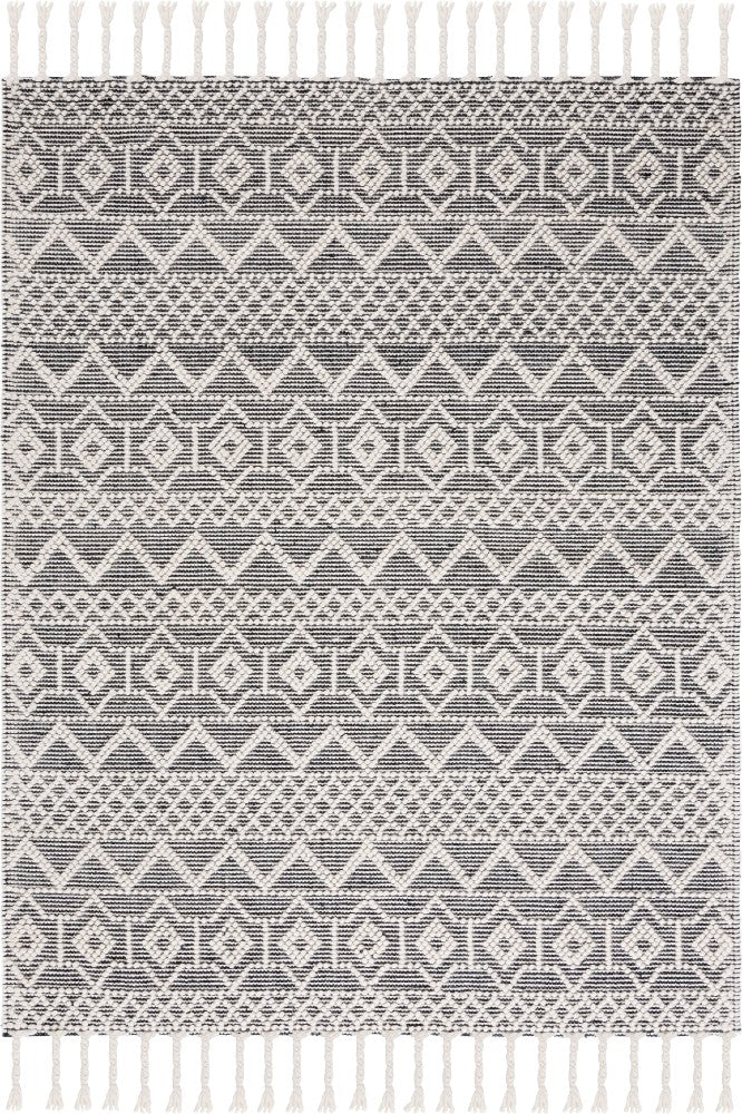IVORY AND BLACK KILIM HAND WOVEN DHURRIE