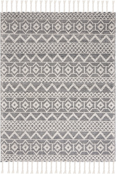 IVORY AND BLACK KILIM HAND WOVEN DHURRIE
