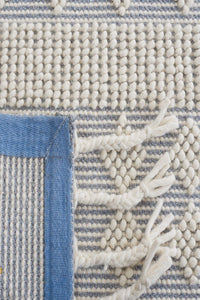 IVORY AND BLUE KILIM HAND WOVEN DHURRIE by Imperial Knots - Image 3