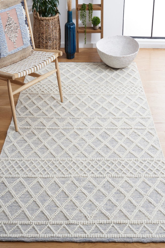 IVORY AND LIGHT BLUE KILIM HAND WOVEN DHURRIE