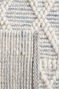IVORY AND LIGHT BLUE KILIM HAND WOVEN DHURRIE by Imperial Knots - Image 3