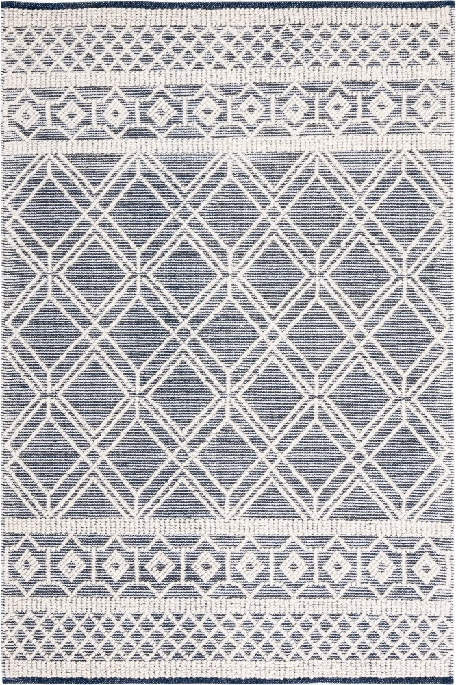 IVORY AND BLUE KILIM HAND WOVEN DHURRIE