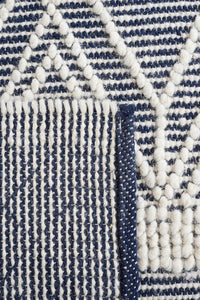 IVORY AND BLUE KILIM HAND WOVEN DHURRIE by Imperial Knots - Image 3