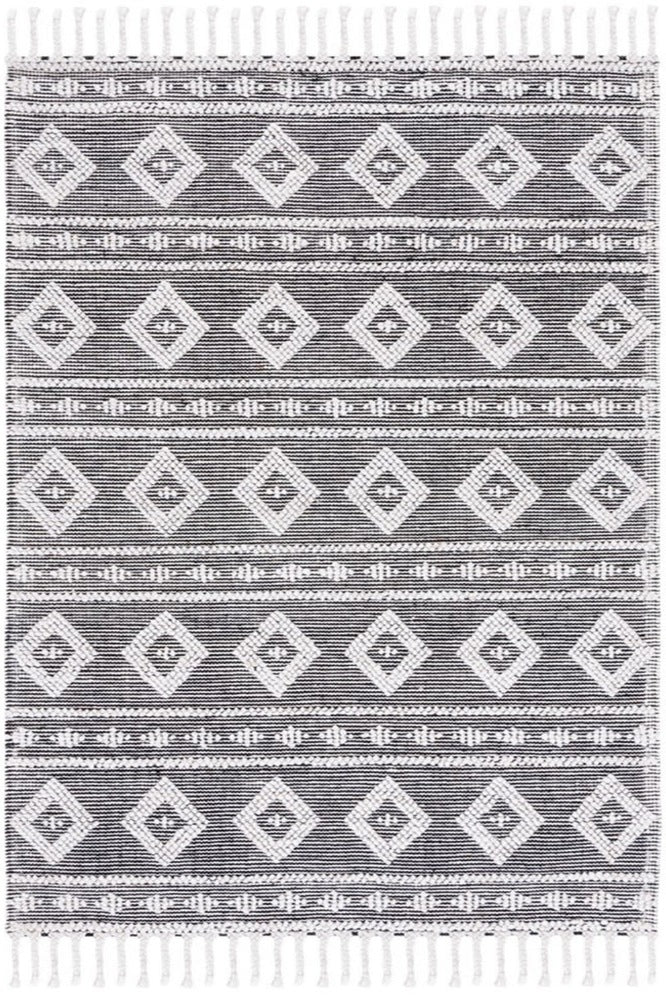IVORY AND BLACK KILIM HAND WOVEN DHURRIE