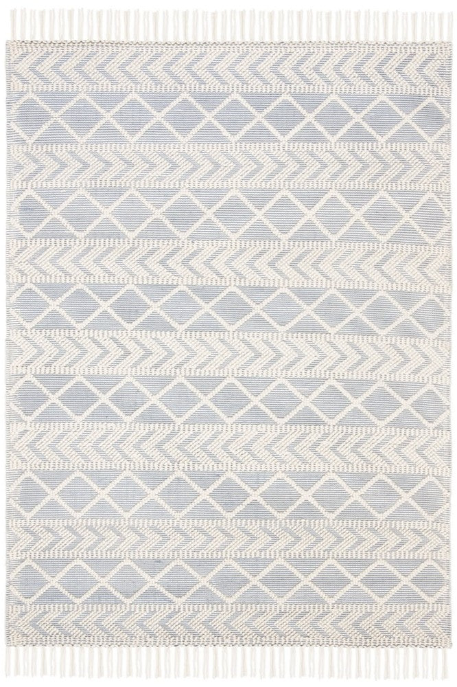 IVORY AND LIGHT BLUE KILIM HAND WOVEN DHURRIE
