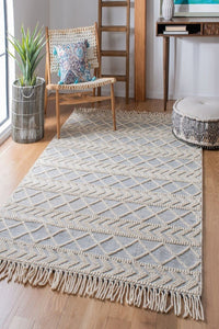 IVORY AND LIGHT BLUE KILIM HAND WOVEN DHURRIE by Imperial Knots - Image 2