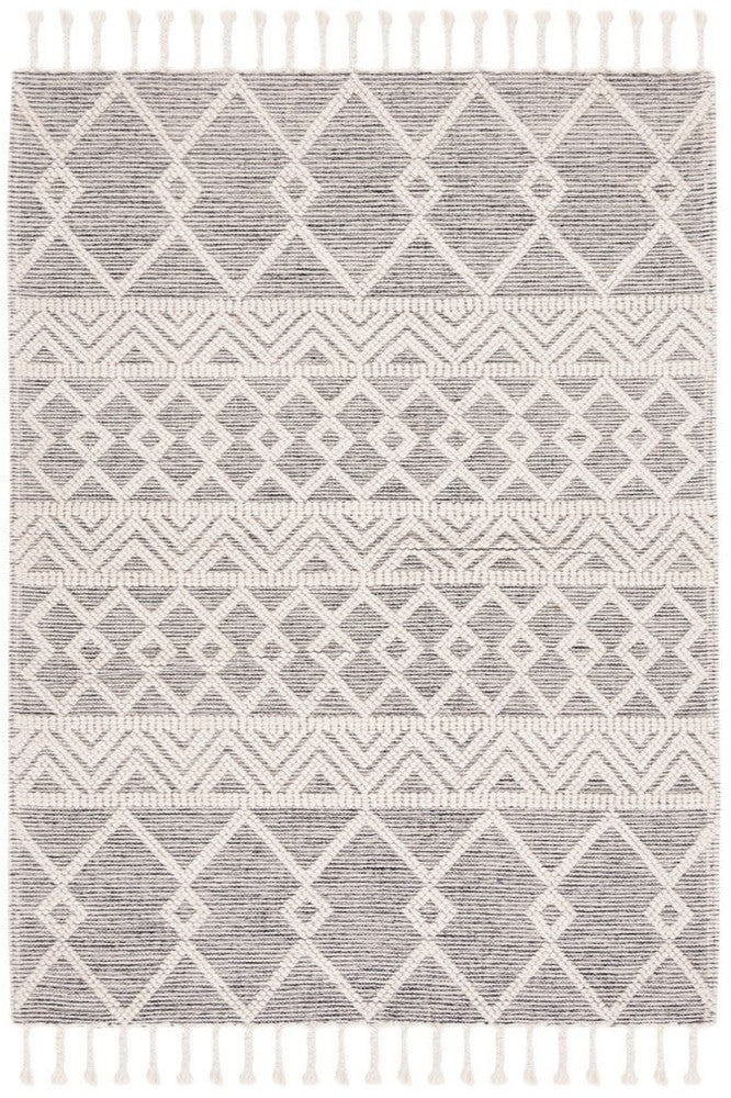 IVORY AND BLACK KILIM HAND WOVEN DHURRIE