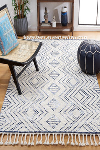 IVORY AND BLUE KILIM HAND WOVEN DHURRIE by Imperial Knots - Image 2