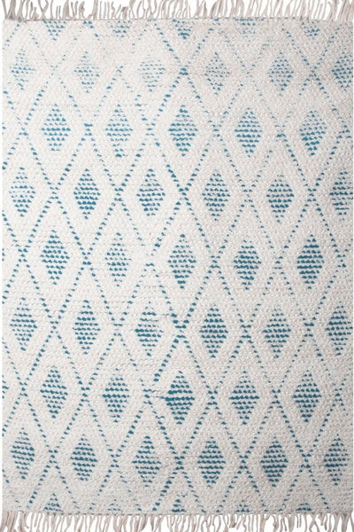 IVORY AND BLUE KILIM HAND WOVEN DHURRIE
