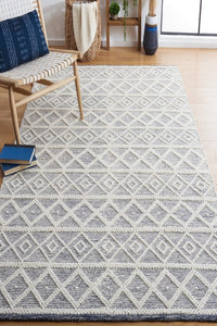 IVORY AND BLUE KILIM HAND WOVEN DHURRIE by Imperial Knots - Image 2