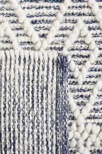 IVORY AND BLUE KILIM HAND WOVEN DHURRIE by Imperial Knots - Image 3