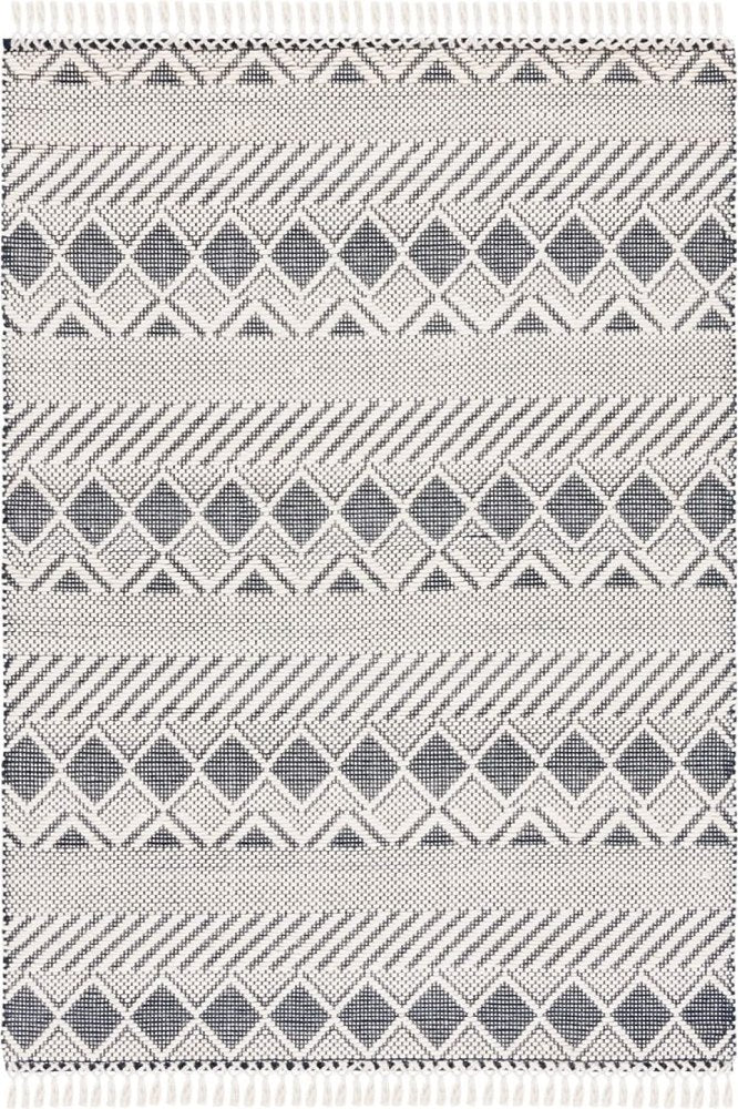 IVORY AND BLACK KILIM HAND WOVEN DHURRIE